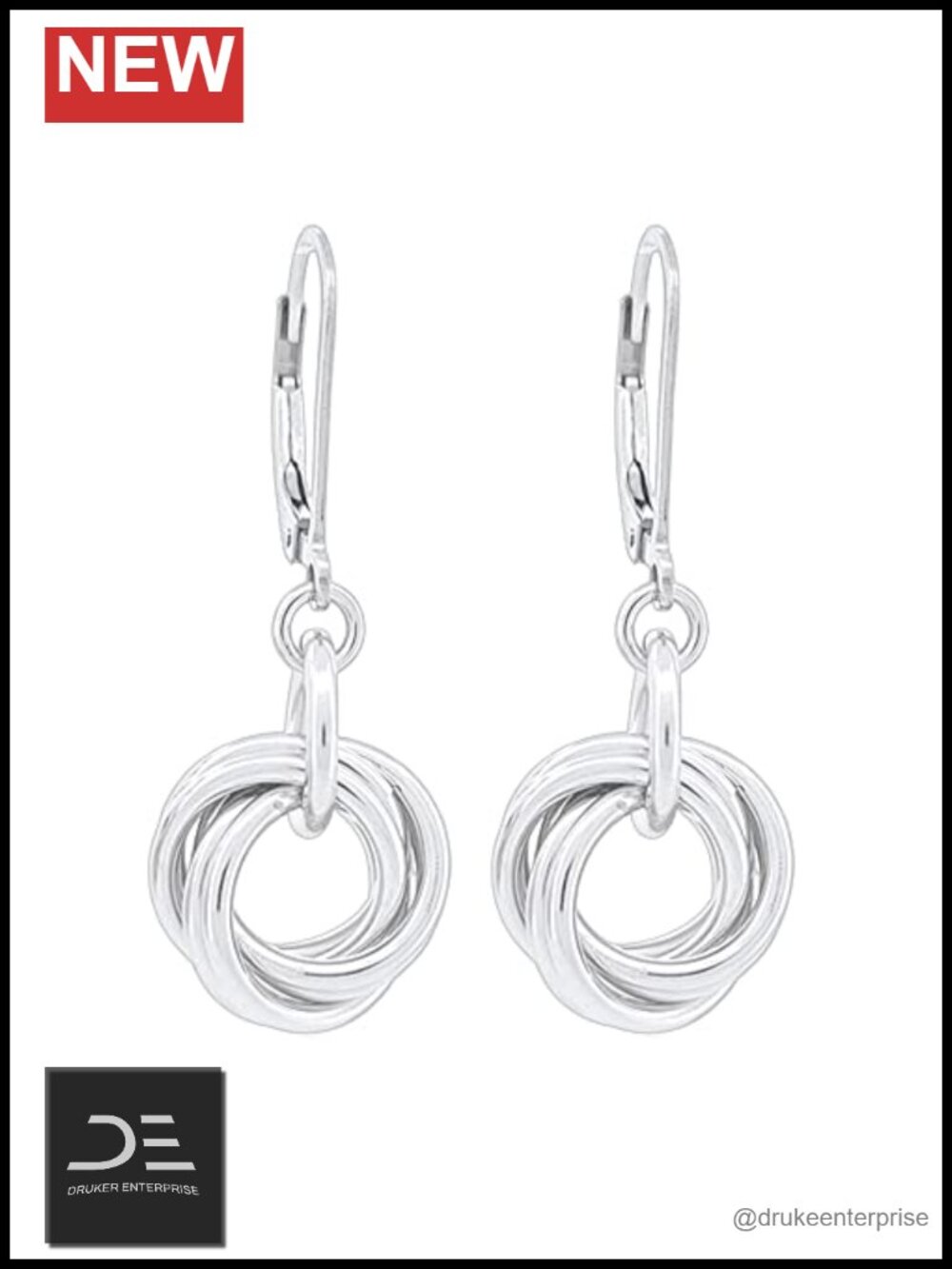 Dainty Sterling Silver Love Knot Circle Dangle Leverback Earrings